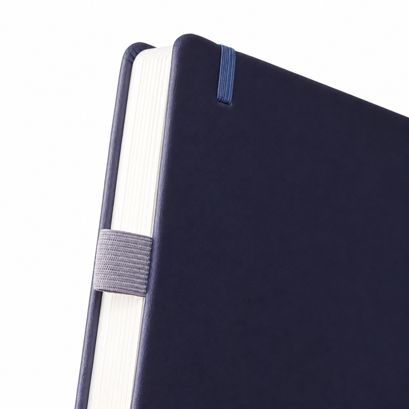 hardcover notebook (foil gold) (pen loop)(ribbon bookmark) 1 pen loop side close up hardcover notebook (foil gold) (pen loop)(ribbon bookmark) 1 pen loop side close up