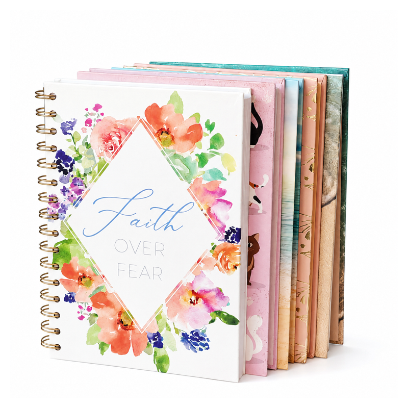 hardcover notebooks (spiral) (print) 01 assorted covers group angle view hardcover notebooks (spiral) (print) 01 assorted covers group angle view