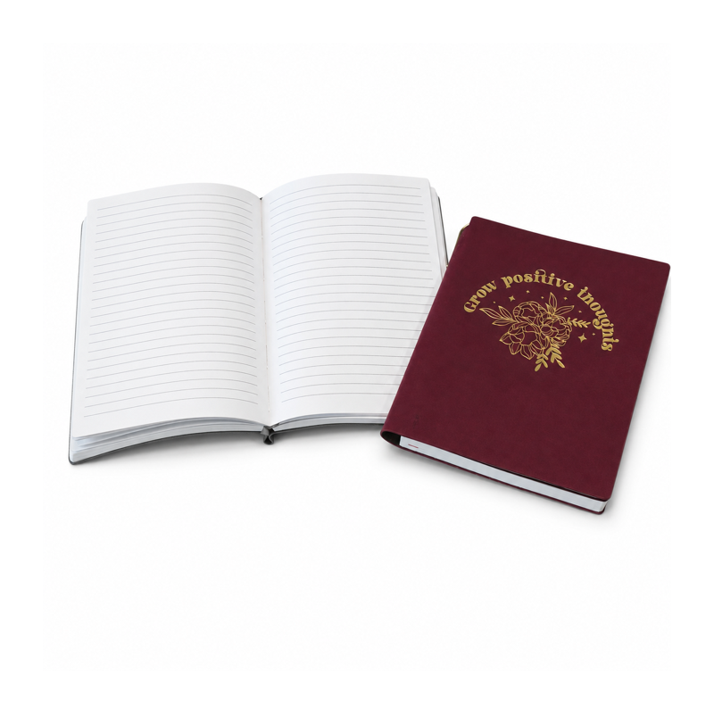 pu notebooks (foil gold)(pen added) 2 open pages and cover top angle view pu notebooks (foil gold)(pen added) 2 open pages and cover top angle view