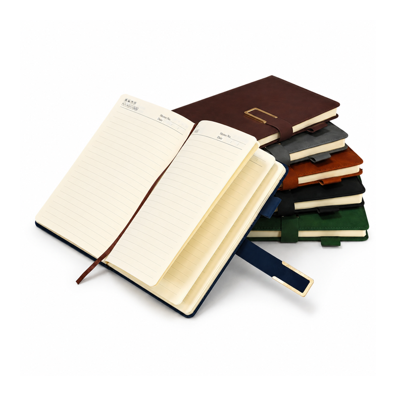 pu notebooks (magnetic buckle) 1 stacked group open pages top angle view pu notebooks (magnetic buckle) 1 stacked group open pages top angle view