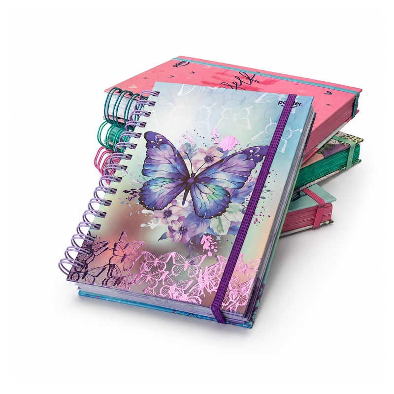 spiral notebooks (elastic band) 02 butterfly cover group angle view spiral notebooks (elastic band) 02 butterfly cover group angle view