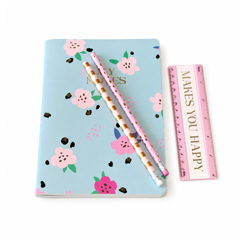 stitched notebooks 01 floral notebook stationery set top view stitched notebooks 01 floral notebook stationery set top view