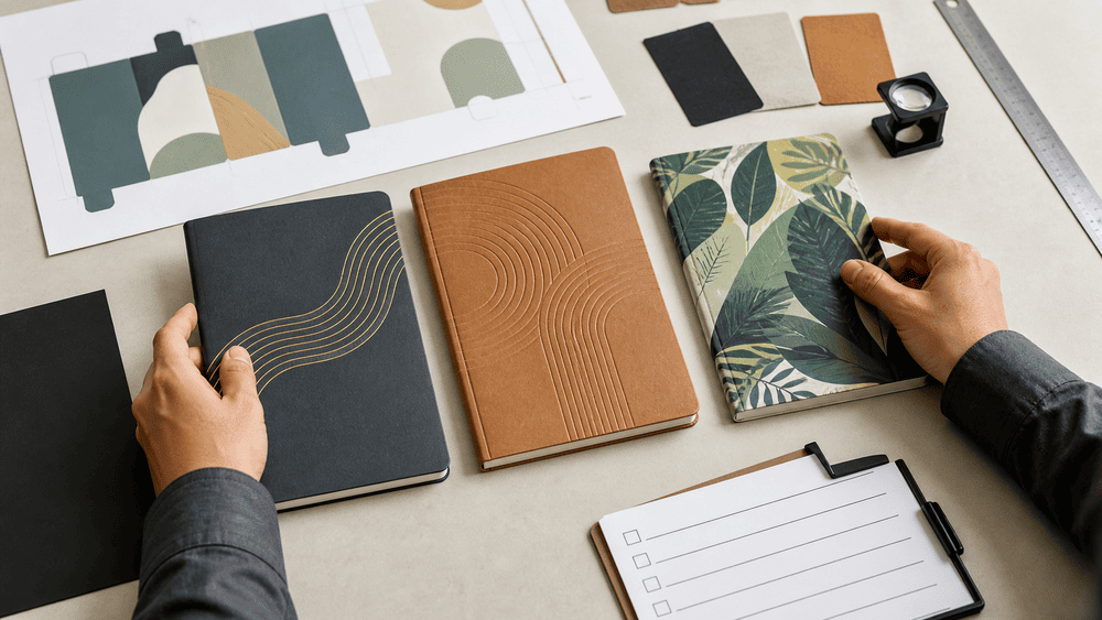 Notebook Cover Design Guidelines: The Differences Between Hot Stamping, Embossing, and Gravure Printing notebook cover sample review workflow